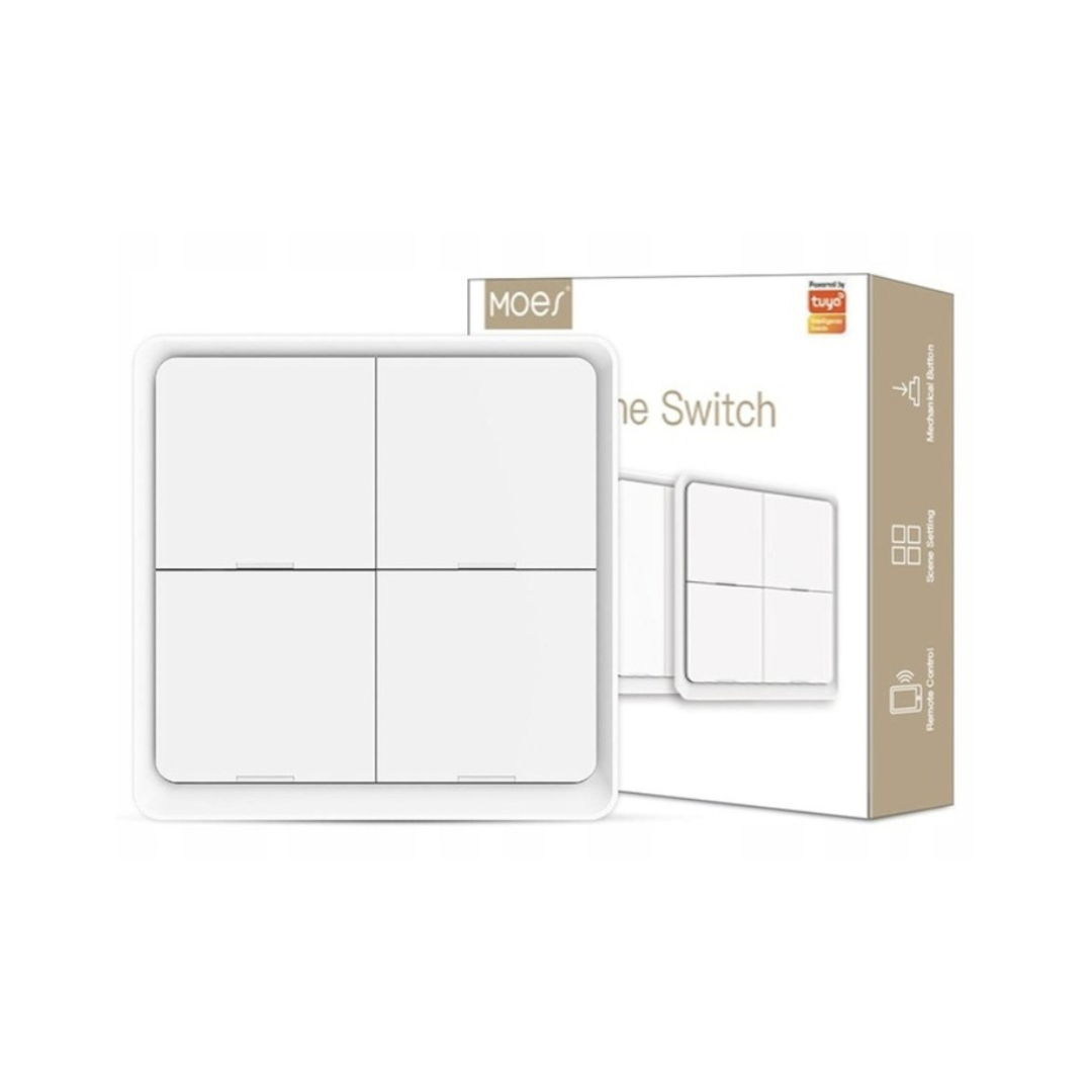 BATERIA + MOES BEZPRZEWODOWY PILOT 4 PRZYCISKi 12 SCEN ZIGBEE TUYA - BIAŁY