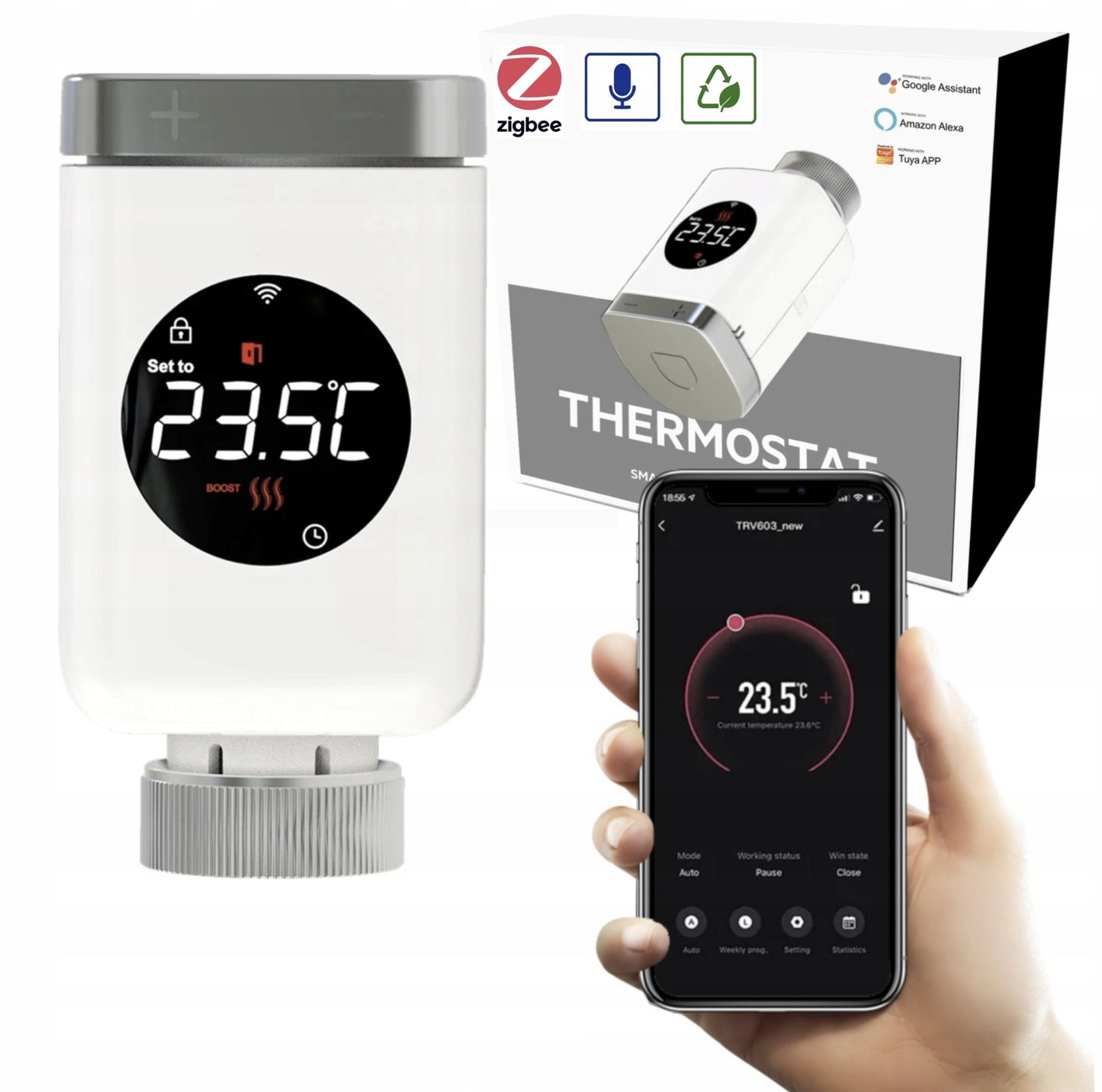MOES Głowica Termostatyczna Zigbee Tuya Termostat Grzejnik SMART