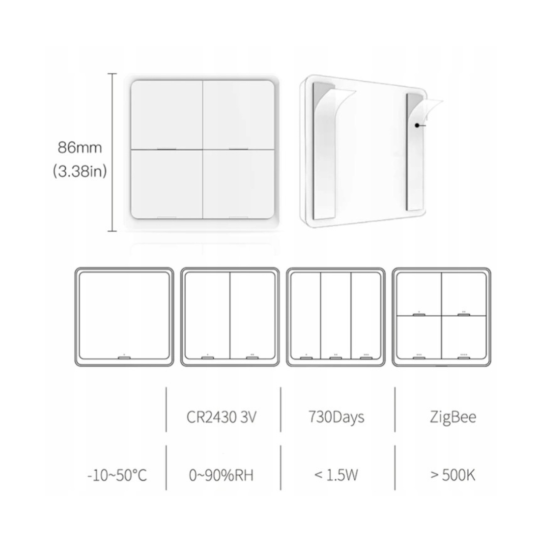 BATERIA + MOES BEZPRZEWODOWY PILOT 4 PRZYCISKi 12 SCEN ZIGBEE TUYA - BIAŁY