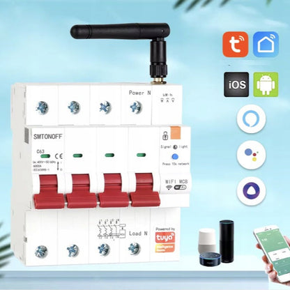 Bezpiecznik 3 Fazy Wyłącznik WiFi 4P Tuya 63A 6KV Pomiar Energii Antena