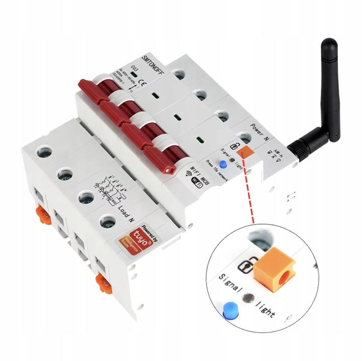Bezpiecznik 3 Fazy Wyłącznik WiFi 4P Tuya 63A 6KV Pomiar Energii Antena