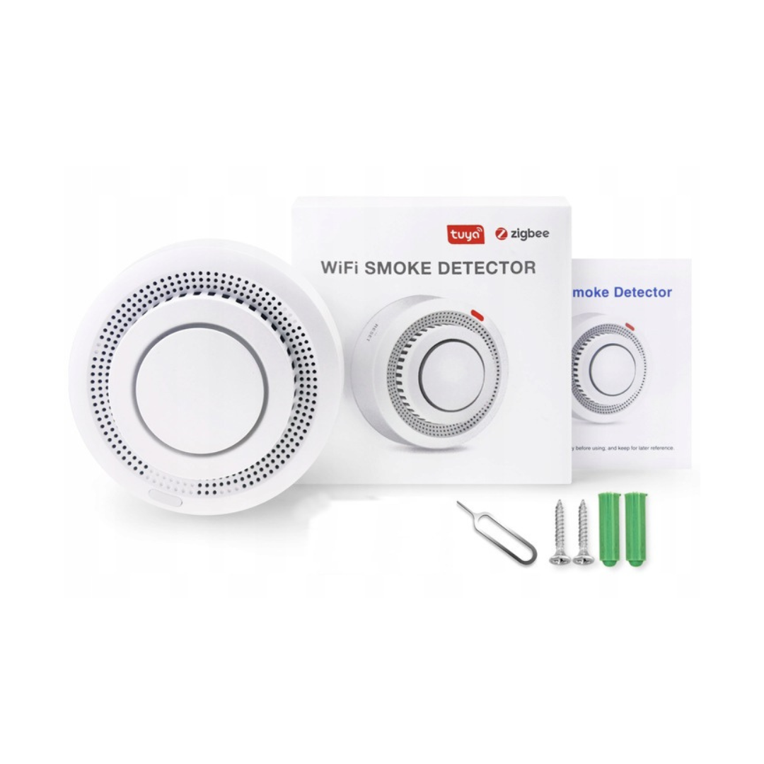 Czujnik dymu Tuya WiFi alarm dźwiękowy, alarm świetlny WiFi